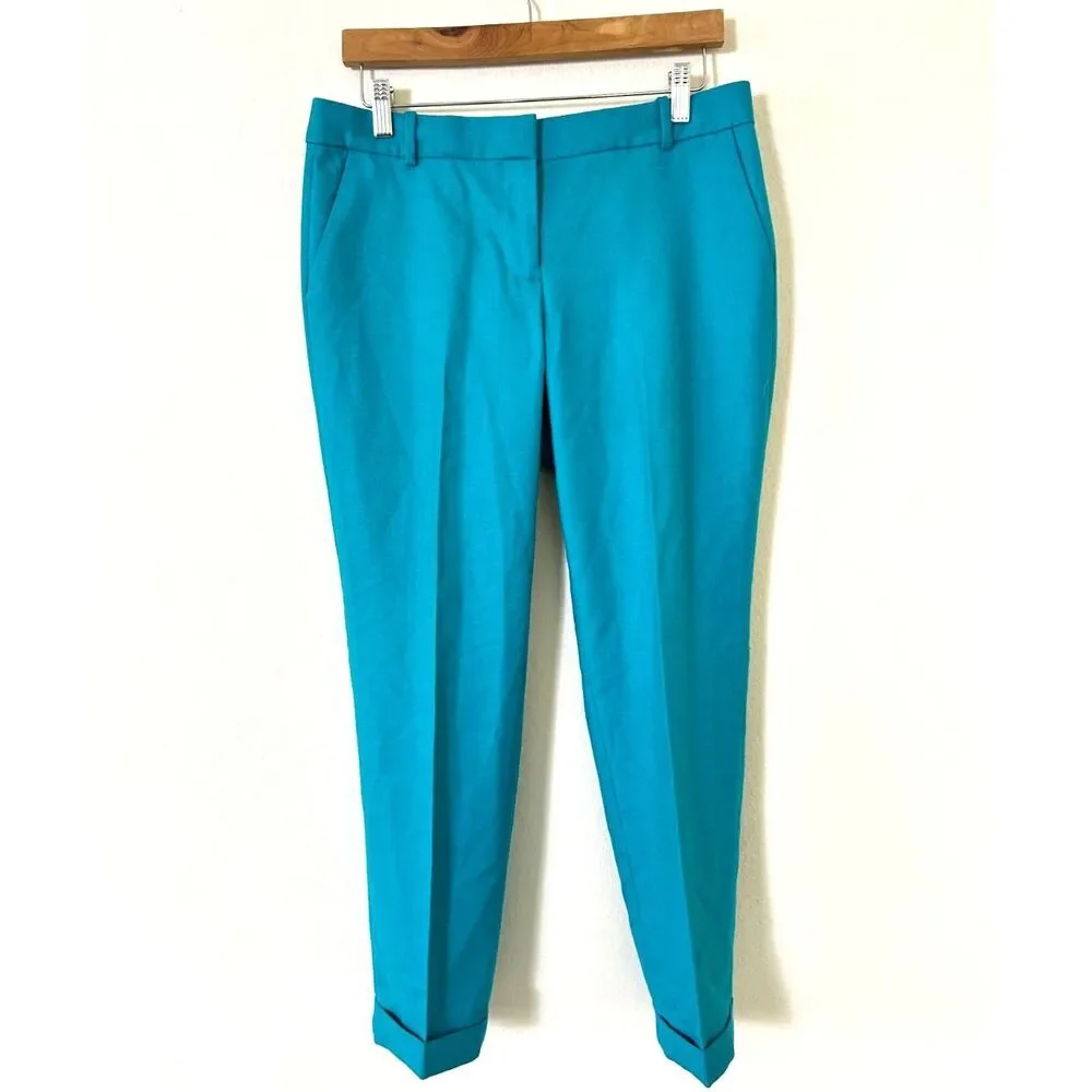 J Crew Cafe Capri 100% Wool Pants women's 6 Cuffed Cropped blue turquoise spring